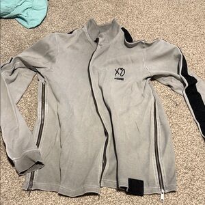 Puma XO Gray Full-Zip Track Jacket with Black Sleeve Accents